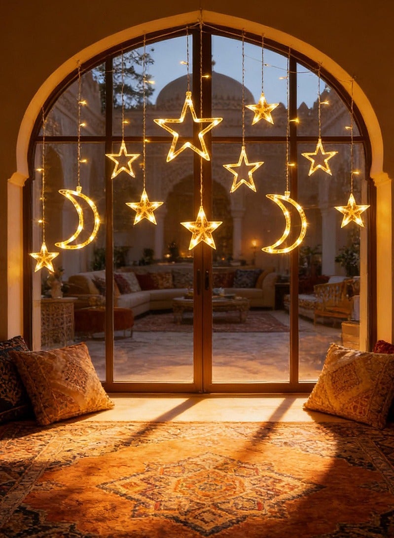 توبيتش زينة رمضان، أضواء رمضان بـ 8 أوضاع إضاءة، أضواء عيد القمر للنافذة، أضواء ستارة LED على شكل نجوم وقمر للنافذة والحديقة الخارجية - Image 1